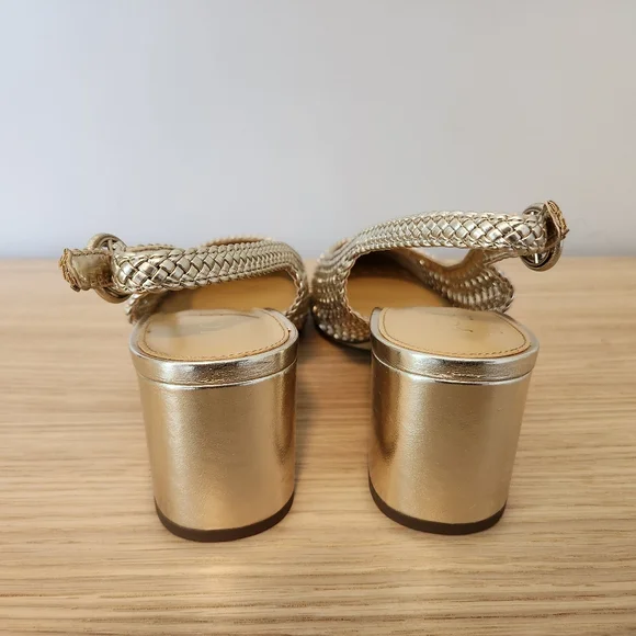 J. Crew Woven Slingback Heels Gold - Picture 4 of 6